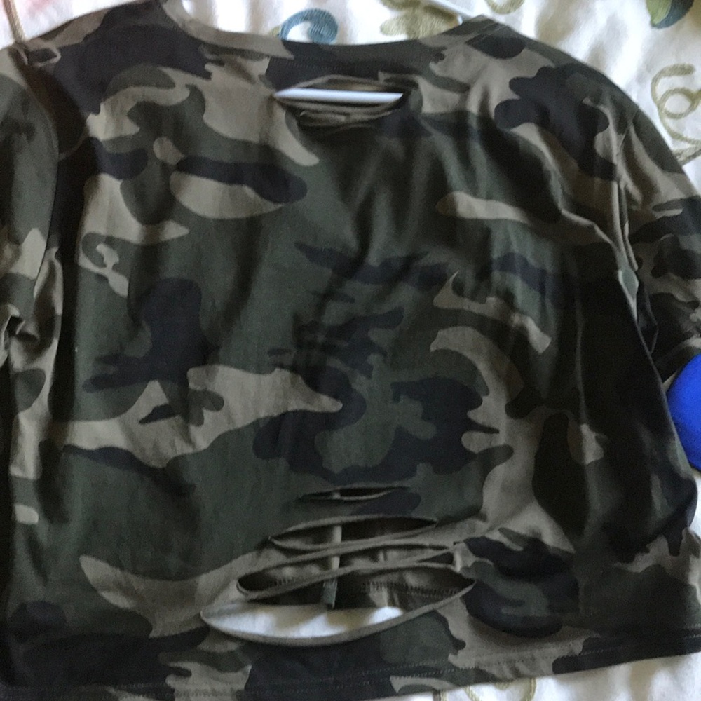 Distressed camo crop top